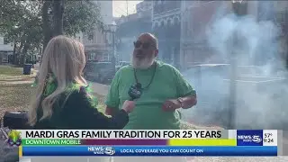 Meaghan Mackey grilling for parade preparation