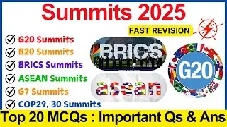 Important Summits and Conference 2025 Current Affairs / G20, B20, ASEAN, BRICS, G7, COP29, COP30