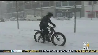 'It's Slow': Man Peddles Fat Bike In Boston With Heavy Snow Coming Down