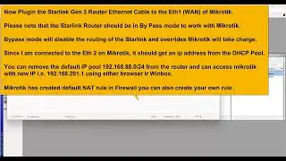 Mikrotik Router Configuration with Starlink Router.