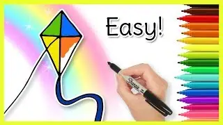 Easy KITE Drawing! Lesson and Kids Coloring Book