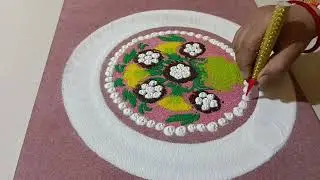 💛💚Makar Sankranti special flower pot rangoli with stencil #rangoli 😍🧡💚