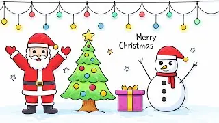 Merry Christmas Drawing Easy। Santa Claus Drawing | Christmas Tree Drawing | Happy Christmas Day ⭐🎁🎄
