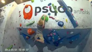 Green boulder problem at The Project Climbing Centre