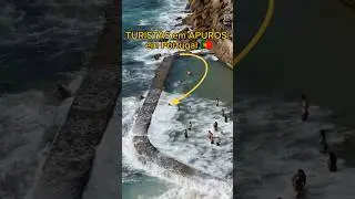 Onda surpreende turistas em piscina beira mar em Portugal #aventura #travel #beach