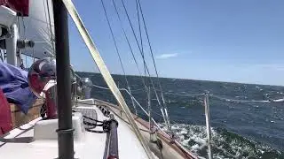 Sailing a Hans Christian 33 - wind 20-30 mph, three to six footers in the mouth of the Potomac River
