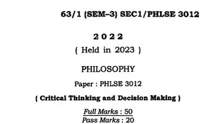 Philosophy SEC1 // B.A 3rd semester question paper /2022#bodolanduniversity #philosophy