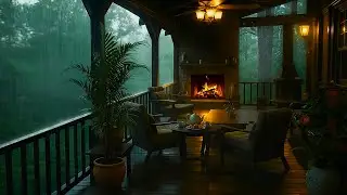 99% Instantly Fall Asleep with Heavy Rain | Rain Outside Cabin Porch for Stress Relief, Meditation