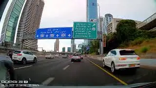 A police car stands by a highway 20 (Ayalon) in Tel Aviv