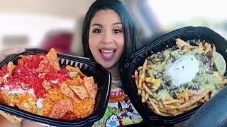 CARNE ASADA FRIES & FLAMIN HOT CHEETOS AND CHEDDAR JALAPENO ELOTES MUKBANG!