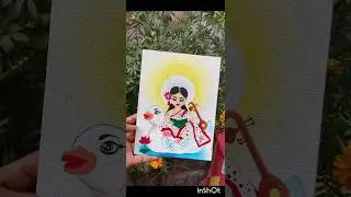 #man Saraswati canvas painting full tutorial videos #youtubeshorts #subscribe #art work