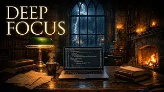 Ancient Library at Night | Rainstorm, Fireplace & Deep Work Ambience