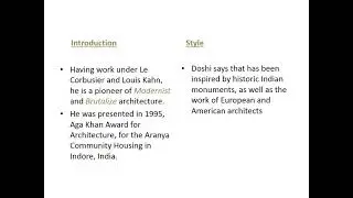 Ar. B.V. DOSHI introduction and works.