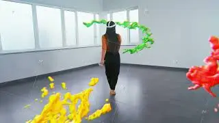 Creative Asian female artist uses gestures to create abstract online concept art