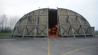 Closing the doors of a Hardened Aircraft Shelter (HAS 25) at Wattisham, Suffolk.