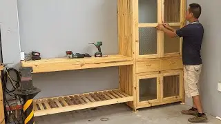 Woodworking Project For A Home Mechanic Workshop // Building A Storage Cabinet Combined With A Table