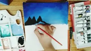 Night mountain drawing with acrylic colour  | Canvas drawing easy | By Almi | Almi & Alvi's World ❤️