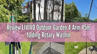 Review LIVIVO Outdoor Garden 4 Arm 45m folding Rotary Washing Line Clothes Airer Dryer with Free Gro