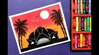 Lotus Temple Drawing for Beginners with Oil Pastels