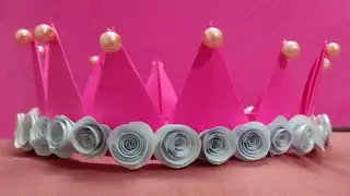 How to make a easy Paper crown/for birthday girl/easy tutorial/origami pink crown/Riti