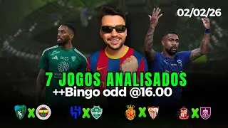 PALPITES E APOSTAS DE FUTEBOL PARA HOJE 02 02 2026 + BILHETE PRONTO (SEGUNDA-FEIRA)