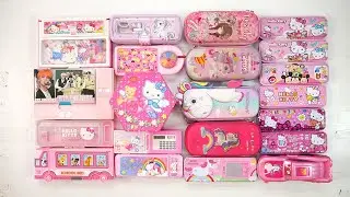 school pink unicorn stationery collection 😁 geometry,hello kitty,pencil box,sharpener,eraser,unicorn