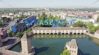 Inscription on video. Strasbourg, France. Quarter Petite France, Vauban Dam. Text from small balls,