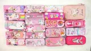 school unicorn stationery collection 😘 geometry, hello kitty, pencil box, sharpener, eraser, unicorn