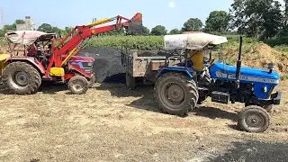 Mahindra Arjun 605 Loader Loading Block Mud Tractor Sonalika Di-734 with Trolley 