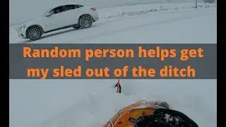 Snowmobile stuck in ditch- G Class driver comes to rescue