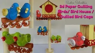 3d Paper Quilling birds/Quilled Bird cage/ Quilling Showpiece