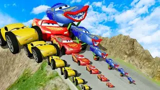 Big & Small McQueen & Police Car vs Zombie Mack, Giant Lava Pit & Hammer Downhill Race &ndash;BeamNG.drive