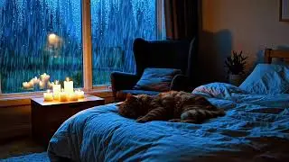 Heavy rain on the corner window 🌧️ A comfortable bedroom atmosphere for a good night's sleep, rest