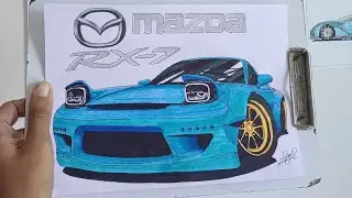 How to draw MAZDA RX-7 | Drift Car | With Alcohol Markers