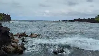 Waves Coming in at Black Sand Beach near Hana, Maui. Feature stop on Road To Hana trip.