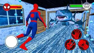 Playing as SpiderMan x Granny x Grandpa x Baby Spider Team Vs White Shark in Granny House