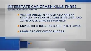 LSP: 3 dead after fiery crash on I-10 in West Baton Rouge Parish
