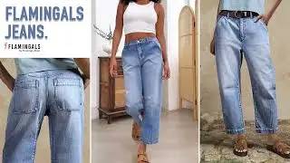 【Flamingals】Wash Stitch Detail Mid Rise Straight Leg Crop Jeans Without Belt#ootd #jeans #fashion