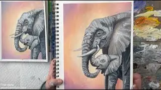 Mother and Baby Elephant | How to Paint an Elephant | Acrylic Painting Tutorial