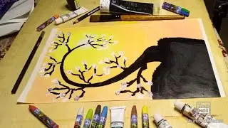 Sunset Scenery |  Easy Tree Sunset View | Oil Pastels | Acrylic Painting | Seniorita Remix