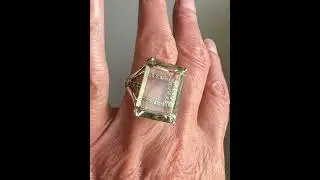 14K White Gold Green Diamond Underpass Prasiolite Ring
