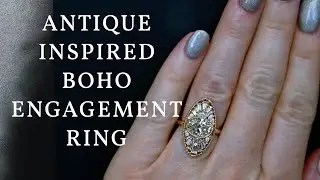 Antique Inspired Vertical Diamond Ring | Modern Boho Engagement Ring