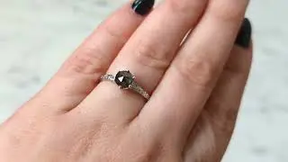 Rose Cut Gray Diamond Ring, 14k Rose Gold, Salt and Pepper Diamond Low Profile Ring