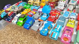 Various Cars minicars go into the water with floating wood chips!