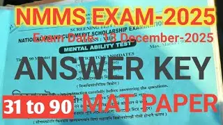 NMMM exam -2025 Answer key all question answer class8 assam nmm exam -2025 answer key assam state 