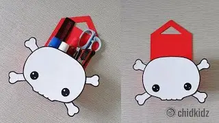 Kawaii Cute Halloween Skull Hanging Rack Cardboard DIY [ 3 Minute Craft ]