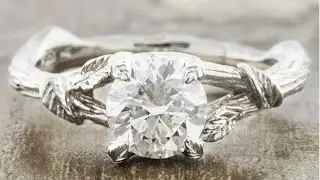 Adelia - Beautiful Platinum Nature Inspired Leaf Detailed 0.94ct Round Diamond Engagement Ring