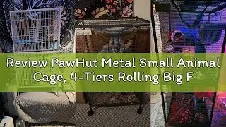 Review PawHut Metal Small Animal Cage, 4-Tiers Rolling Big Ferret Cage with Hammock, Removable Tray,