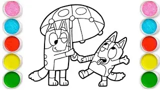 Bluey and Bingo with Umbrella Drawing, Painting & Coloring For Kids and Toddlers_ Easy Art