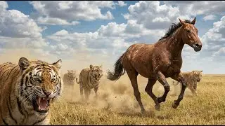 A Lone Wild Horse Hunted by Tigers in the Vast Grasslands &ndash; Heart-Pounding Chase eps 27